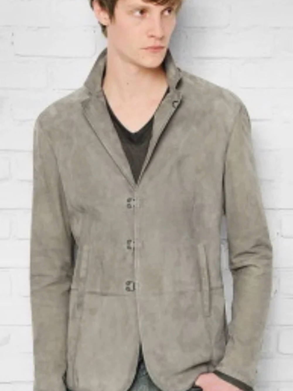 John Varvatos Men's Light Taupe Suede Shirt Jacket